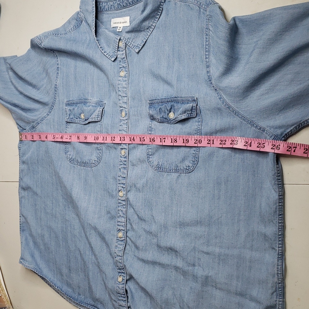 Thread & Supply Tencel Lyocell Button Up Denim Blue Shirt Size 3X Coastal Pocket - Picture 8 of 14